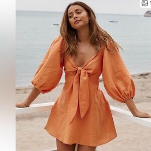 Charlie Holiday Papaya Orange Tie-Front Mini Dress
